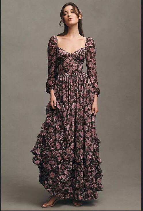 Anthropologie Dresses & Skirts - Anthropologie X V. Chapman Carmella Corset Side-Slit Chiffon Maxi Dress Size 12